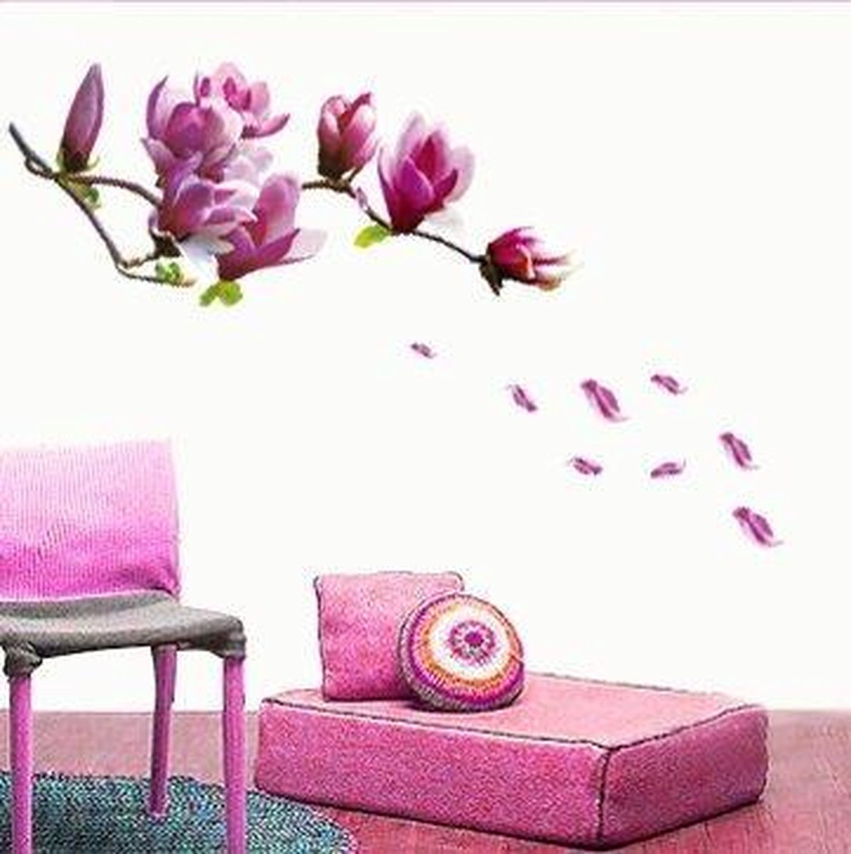 Muursticker4sale Kinderkamer muursticker Tak met bloemen paars