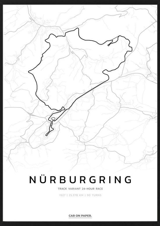 Nürburgring - 24 Hours Track op Poster - 50 x 70cm - Auto Poster Kinderkamer / Slaapkamer / Kantoor