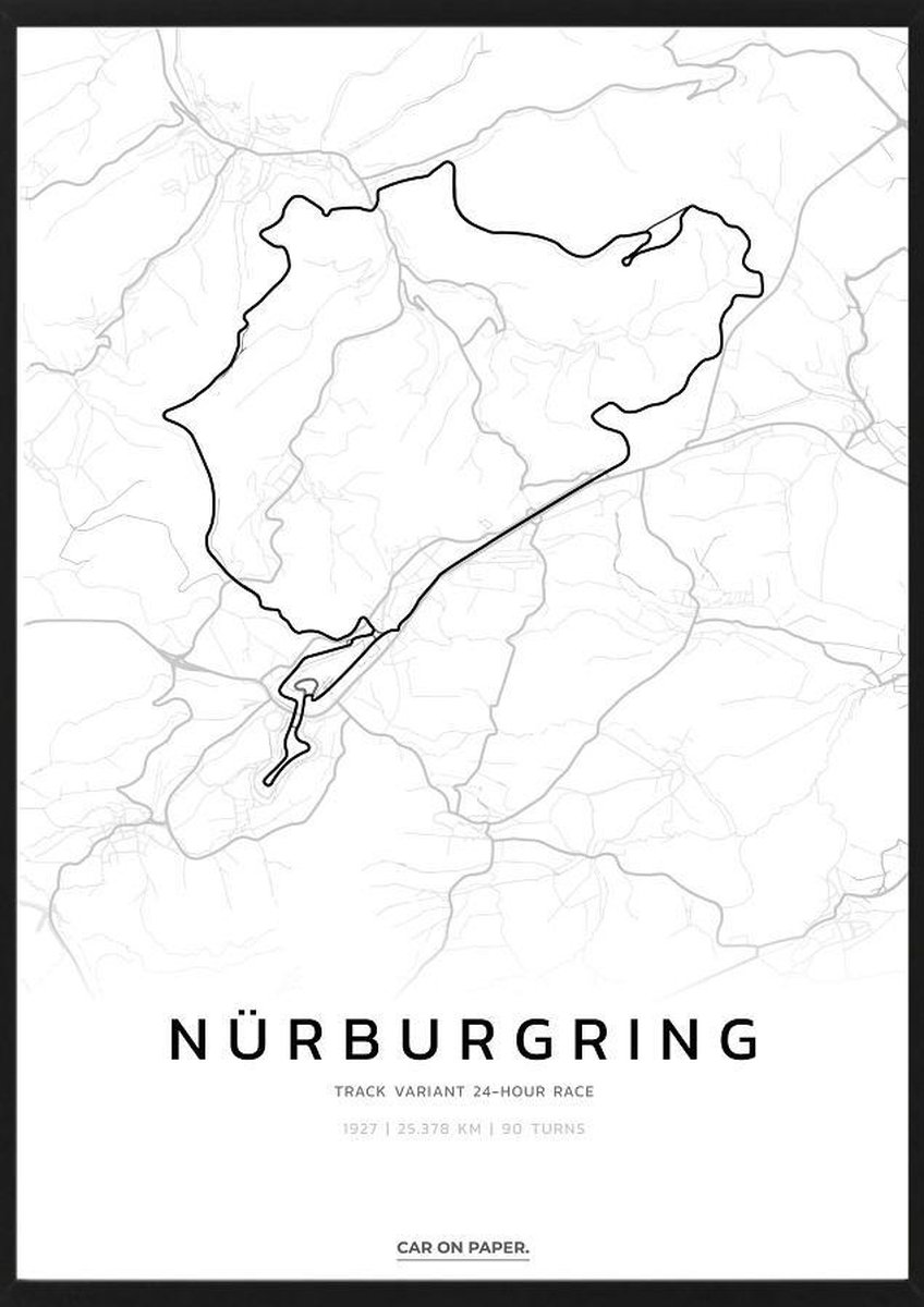 Nürburgring - 24 Hours Track op Poster - 50 x 70cm - Auto Poster Kinderkamer / Slaapkamer / Kantoor - Car On Paper