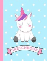Sketchbook: Cute Unicorn on Blue and White Polka Dot Background - Large (8.5'' x 11'') Drawing Art Book for Girls