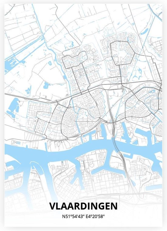 Vlaardingen plattegrond - A2 poster - Zwart blauwe stijl