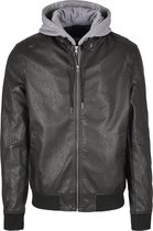 Heren Leatherlook Fleece Hooded - Streetwear - Urban - Casual- Jacket