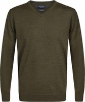 Profuomo - Pullover Merino V-Hals Army - Maat L - Slim-fit