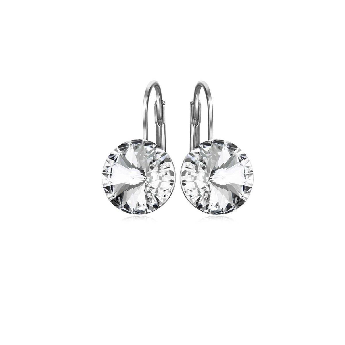 Semyco® Oorbellen zilver hangers Swarovski rond - Crystal Transparant - Statement oorbellen 1 paar in luxe geschenkverpakking - Cadeau inspiratie - Cadeau vrouw verjaardag