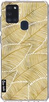 Casetastic Samsung Galaxy A21s (2020) Hoesje - Softcover Hoesje met Design - Tropical Leaves Gold Print