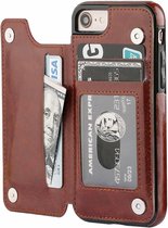 geschikt voor Apple iPhone SE 2020 / SE 2022 wallet case - bruin + Glazen screen protector