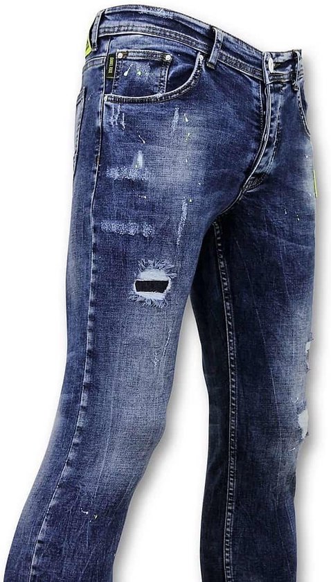 Spijkerbroek met Verfspatten - Skinny Fit Jeans - A35A - Blauw | bol.com