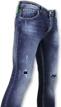 Gescheurde Broek met Paint Drops - Skinny Jeans Heren  - A18E - Blauw