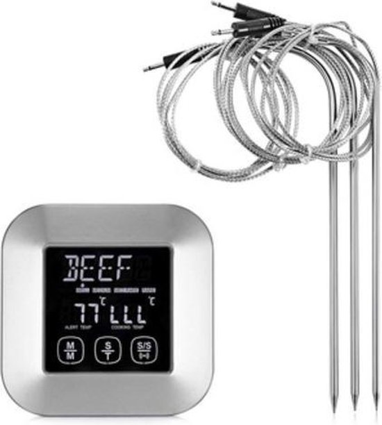 Thermomètre Numérique à Viande 4 Sondes – Pour Barbecue Et Four, Minuterie, Alarme, écran LCD