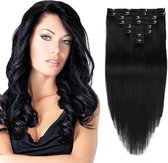 Clip in extensions 130gram  human hair straight 20"50cm kleur 1 black