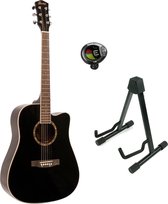 Bol.com Fazley W65-BK akoestische western gitaar zwart + statief + stemapparaat aanbieding