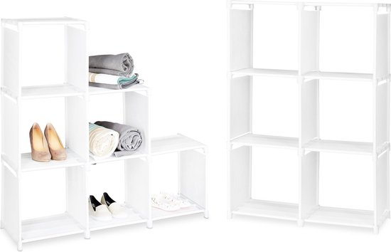 Relaxdays 2x trapvormige kast - 6 vakken - ruimteverdeler - boekenkast - vakkenkast wit