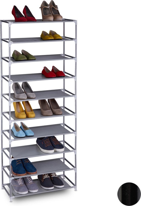 Relaxdays étagère à chaussures empilable - armoire à chaussures - métal - grand - système de rangement chaussures gris