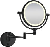 Miroir cosmétique Wiesbaden 20x20cm éclairage LED intégré inclinable 5x grossissement interrupteur tactile noir mat
