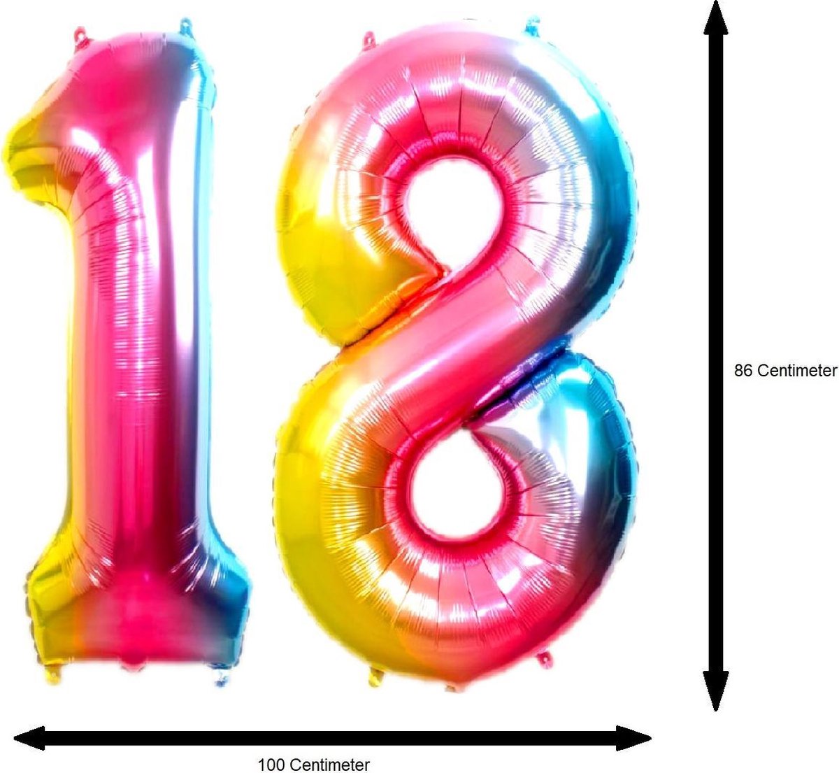 Folie Ballon Cijfer 18 Jaar Regenboog 86Cm Verjaardag Folieballon Met Rietje — afbeelding 2