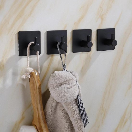 TINIFO Zelfklevende Haken 4 stuks – Extra Sterke RVS Wandhaken | Handdoekhaken Zonder Boren | Roestvrij & Waterdicht | Voor Badkamer, Keuken & Hal (Wit