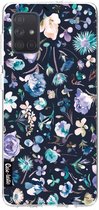 Casetastic Samsung Galaxy A71 (2020) Hoesje - Softcover Hoesje met Design - Flowers Navy Print