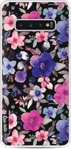 Casetastic Samsung Galaxy S10 Plus Hoesje - Softcover Hoesje met Design - Flowers Blue Purple Print