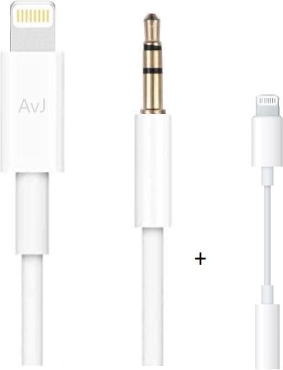 AvJ Aux adapter - 3,5mm AUX naar Lightning - 1 meter - Wit