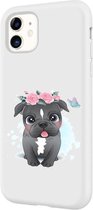 Apple Iphone 11 stoer pitbull siliconen hoesje - Wit - Pitbull hondje