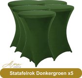 Statafelrok Donkergroen 80 cm per 5 - Alora tafelrok voor statafel - Statafelhoes - Bruiloft - Cocktailparty - Stretch Rok - Set van 5