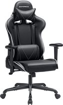 Gamingstoel, gaming chair, bureaustoel met armleuning en kussen - zwart