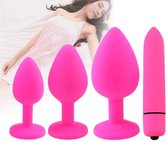 Intenz - Siliconen Buttplug Set - Met Bullet Vibrator - 4 Delig - Vibrators voor vrouwen - Roze