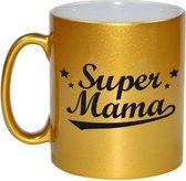 Super mama tekst cadeau mok / beker - goudkleurig - Moederdag - 330 ml - kado koffiemok / theebeker