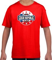 Have fear Czech republic is here t-shirt met sterren embleem in de kleuren van de Tsjechische vlag - rood - kids - Tsjechie supporter / Tsjechisch elftal fan shirt / EK / WK / kleding 122/128