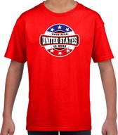 Have fear United States is here t-shirt met sterren embleem in de kleuren van de Amerikaanse vlag - rood - kids - Amerika supporter / Amerikaans elftal fan shirt / EK / WK / kleding 122/128