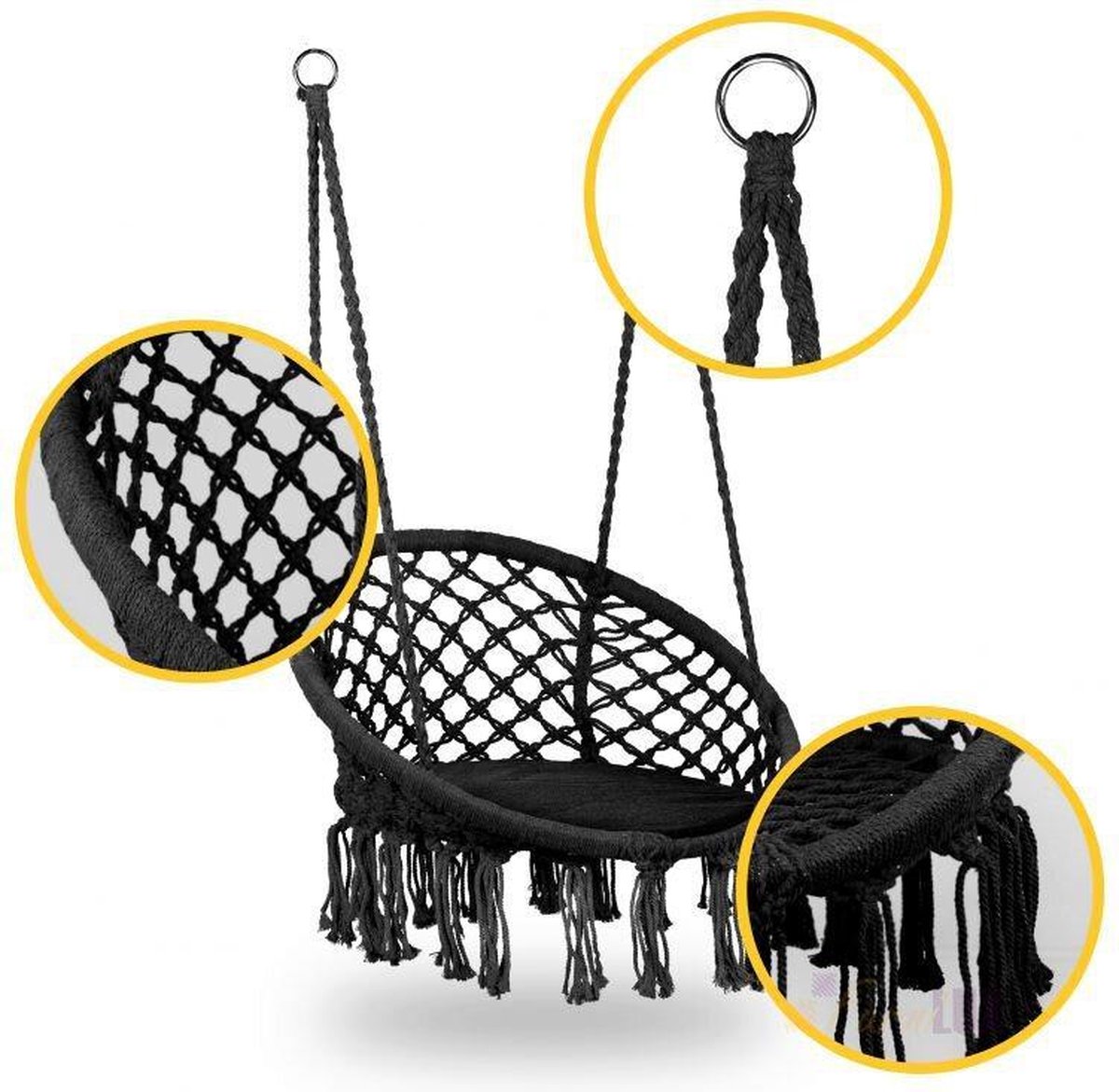 Hangstoel knoet- hangstoelen van geknoopt touw ,-zwart - bevestigingsset... | bol.com