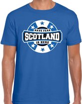 Have fear Scotland is here t-shirt met sterren embleem in de kleuren van de Schotse vlag - blauw - heren - Schotland supporter / Schots elftal fan shirt / EK / WK / kleding L