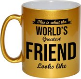 This is what the worlds greatest friend looks like cadeau koffiemok / theebeker - goudkleurig - 330 ml - verjaardag / bedankje / cadeau - tekst mokken