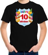 Happy birthday 10e verjaardag t-shirt / shirt 10 jaar met emoticons zwart voor kinderen L (146-152)