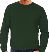 Grote maten sweater / sweatshirt trui groen met ronde hals voor heren - groene / donkergroen - basic sweaters 3XL (58)