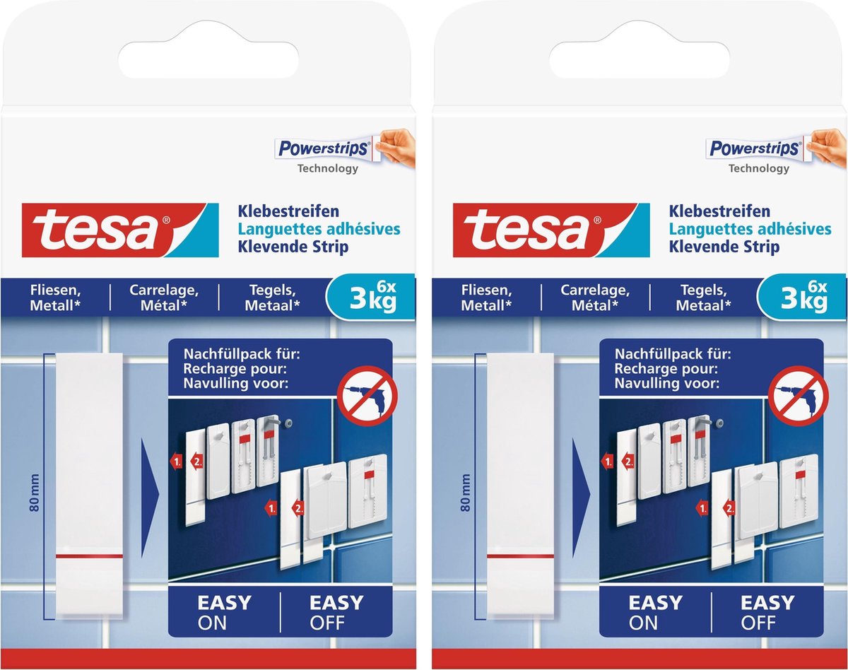 12x Tesa Powerstrips voor tegels/metaal klusbenodigdheden - Klusbenodigdheden - Huishouden - Plakstrips/powerstrips - Dubbelzijdig - Zelfklevend - Tape/strips/plakkers - Tesa