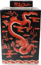 Fine Asianliving Chinese Gemberpot Zwart Rood Draak Handgeschilderd B18xD18xH34cm