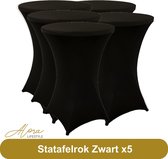 Statafelrok zwart 80 cm - per 5 - partytafel - Alora tafelrok voor statafel - Statafelhoes - Bruiloft - Cocktailparty - Stretch Rok - Set van 5