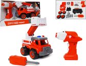 RC DIY brandweerauto speelgoed bouw set 24 stuks - 4in1 - afstandsbediening en schroefboormachine - City Fire Fight brandweerwagen