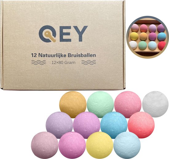 QEY XL Bruisballen set (12 stuks) voor Bad - Bath Bombs - 100% Natuurlijk - 80+ Gram! - Geschenkset - Cadeauverpakking