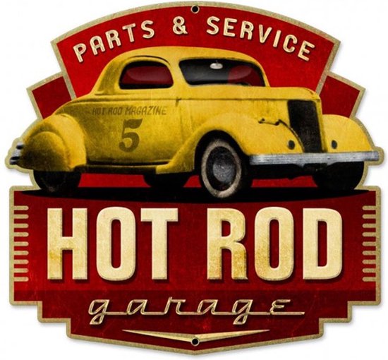 Hot Rod Garage Parts and Service Enseigne en métal gros calibre 42 x 40 cm