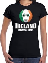 Ireland makes you happy landen t-shirt Ierland zwart voor dames met emoticon L