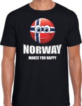 Norway makes you happy landen t-shirt Noorwegen zwart voor heren met emoticon XL