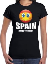 Spain makes you happy landen t-shirt Spanje zwart voor dames met emoticon L