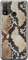 Huawei P Smart 2020 hoesje siliconen - Snake / Slangenprint bruin | Huawei P Smart (2020) case | goudkleurig | TPU backcover transparant