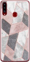 Samsung A20s hoesje siliconen - Stone grid marmer | Samsung Galaxy A20s case | Roze | TPU backcover transparant