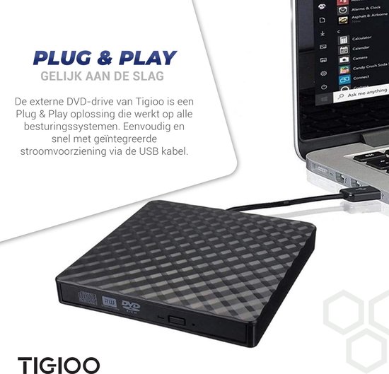 Externe DVD speler voor Laptop - USB 3.0 – Brander - Super Snel – Plug & Play - TIGIOO