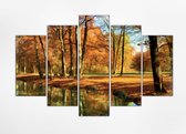 De schoonheid van de herfst 150x100 cm, Kunst schilderij, Cascade van Vijf verticale panelen, Canvas 100% katoen uitgerekt op het frame van hoge kwaliteit, muurhanger geïnstalleerd.