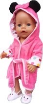 Poppenkleertjes - Geschikt voor Baby Born pop - Roze badjas met stippen - Capuchon met oortjes en strikje - Met riem