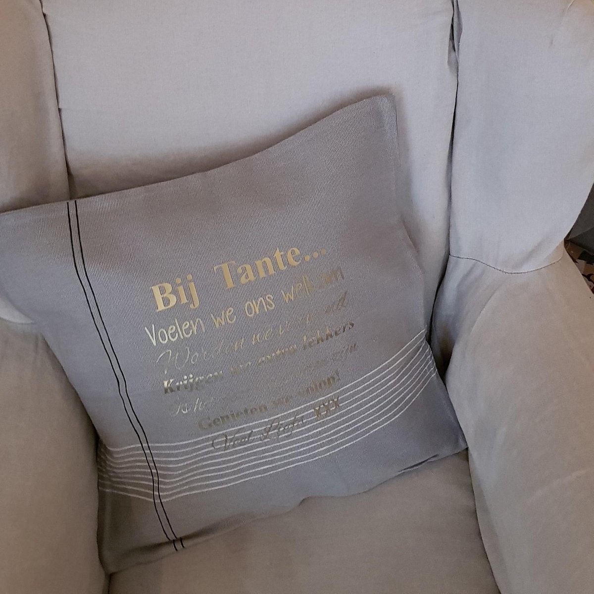 Theedoek met tekst bedrukt cadeau tante grijs keukendoek ook als set anders tekstbord